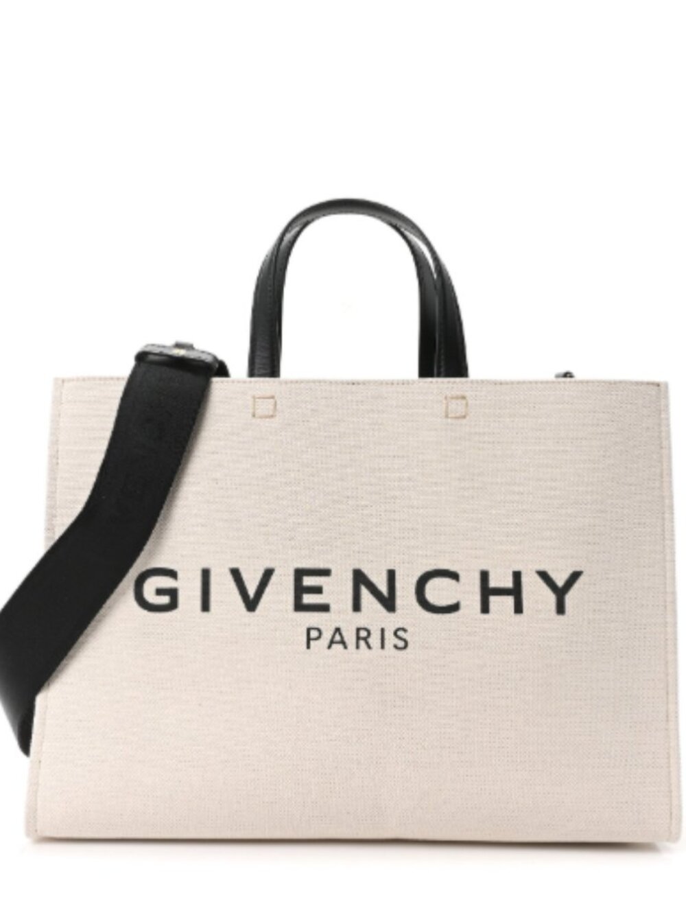 Givenchy G-Tote Medium Logo Bag Beige Canvas with Black Leather